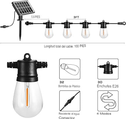 Tira de luces solares, 10 bombillas 5 m